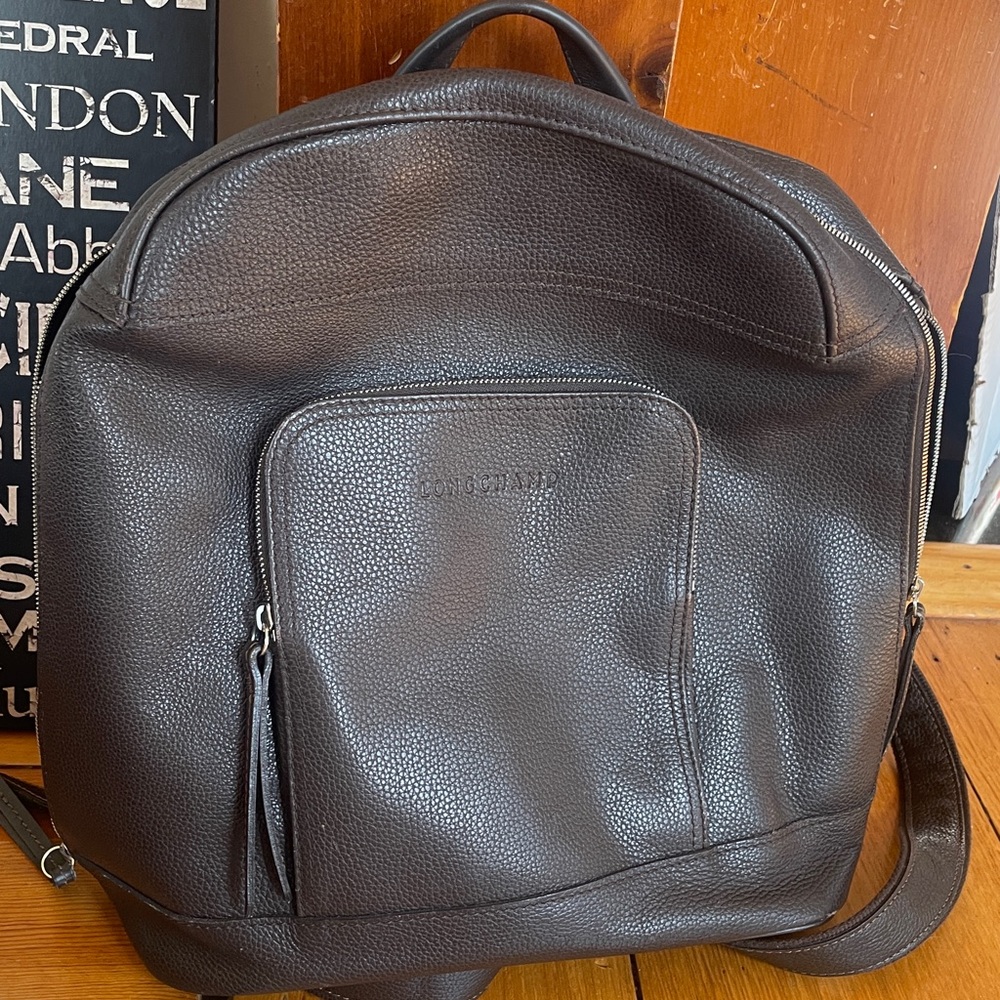 Longchamp le Foulonne dark brown pebbles leather backpack - Picture 2 of 7